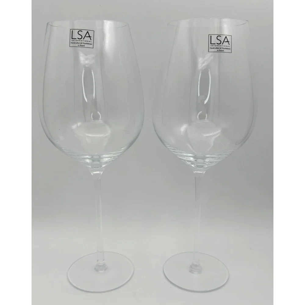 2 LSA International Red Wine Glasses Large Poland Handcrafted Mouth Blown 29 oz